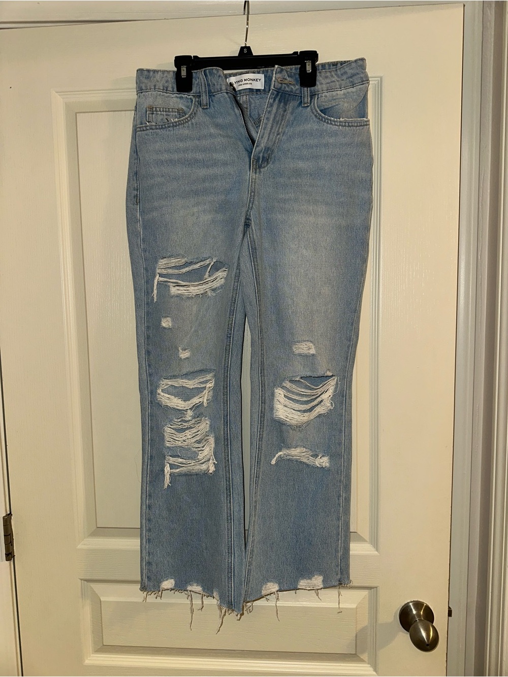 Flying Monkey Light Blue Distressed Straight Leg Jeans